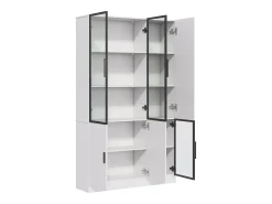 Vitrine 120×35×200 cm - portas envidraçadas - 6 portas - com iluminação LED - painel de partículas + vidro temperado - branco