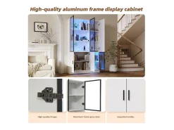 Vitrine 120×35×200 cm - portas envidraçadas - 6 portas - com iluminação LED - painel de partículas + vidro temperado - branco