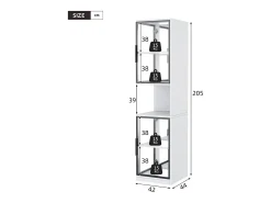 Vitrine 205 cm de altura - Iluminação LED - 4 portas de vidro - Fundo espelho - Armazenamento aberto - Painéis de partículas - Branc