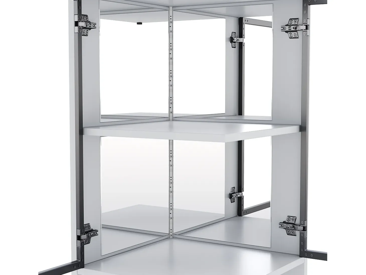 Vitrine 205 cm de altura - Iluminação LED - 4 portas de vidro - Fundo espelho - Armazenamento aberto - Painéis de partículas - Branc