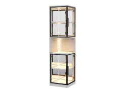 Vitrine 205 cm de altura - Iluminação LED - 4 portas de vidro - Fundo espelho - Armazenamento aberto - Painéis de partículas - Branc