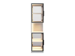 Vitrine 205 cm de altura - Iluminação LED - 4 portas de vidro - Fundo espelho - Armazenamento aberto - Painéis de partículas - Branc
