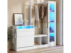 Vitrine 1 porta de vidro 6 em 1 - com LED, Espelho, móvel de sapatos de abater, penteadeira, 2 gavetas - 163x35x161cm