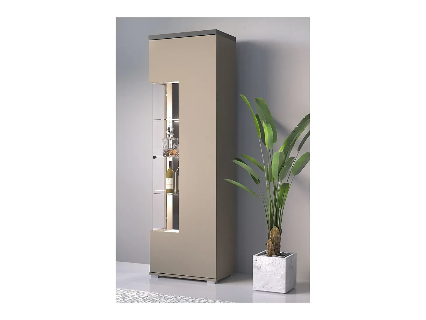 Vitrine 1 porta NESS – Acabamento Congo & Antracite – LED branco neutro – 10 nichos design