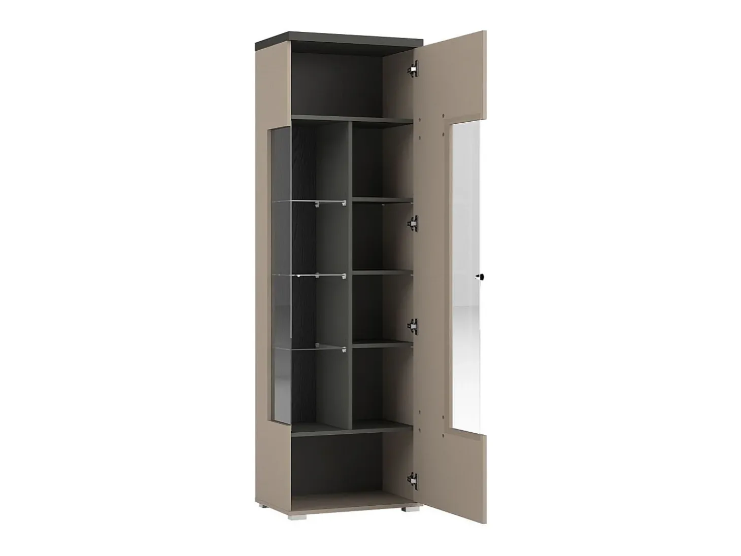 Vitrine 1 porta NESS – Acabamento Congo & Antracite – LED branco neutro – 10 nichos design