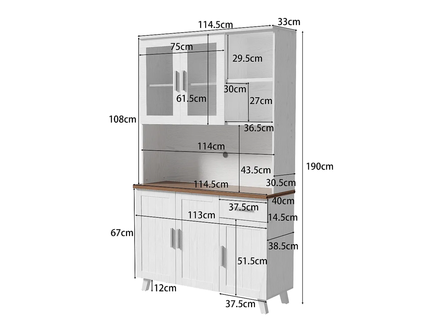 Vitrine A 190 cm - 5 portas 1 gaveta 3 compartimentos - aglomerado - Branco