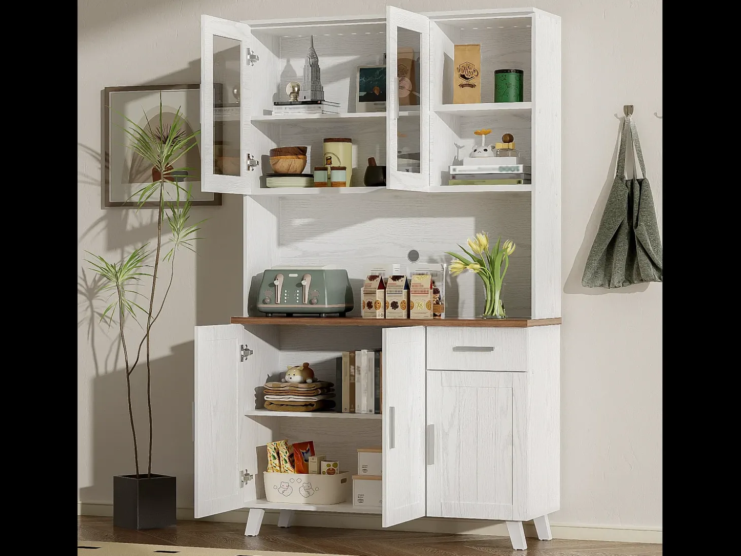 Vitrine A 190 cm - 5 portas 1 gaveta 3 compartimentos - aglomerado - Branco