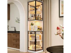 Vitrine alta - 42 x 44 x 205 cm - com LEDs + porta de vidro + painel traseiro espelhado - aglomerado - branca
