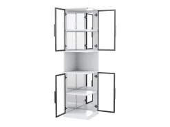 Vitrine alta - 42 x 44 x 205 cm - com LEDs + porta de vidro + painel traseiro espelhado - aglomerado - branca