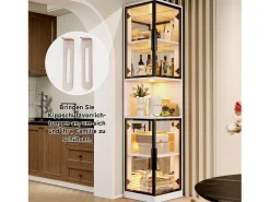 Vitrine alta - 42 x 44 x 205 cm - com LEDs + porta de vidro + painel traseiro espelhado - aglomerado - branca