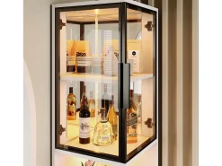 Vitrine alta - 42 x 44 x 205 cm - com LEDs + porta de vidro + painel traseiro espelhado - aglomerado - branca