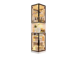 Vitrine alta - 42 x 44 x 205 cm - com LEDs + porta de vidro + painel traseiro espelhado - aglomerado - branca