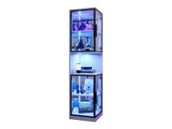 Vitrine alta - 42 x 44 x 205 cm - com LEDs + porta de vidro + painel traseiro espelhado - aglomerado - branca