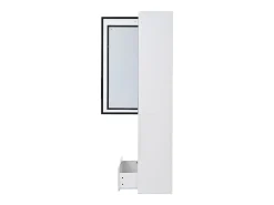 Vitrine alta branca de 80x34x180 cm com gaveta, portas de vidro e iluminação LED.