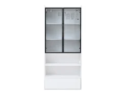 Vitrine alta branca de 80x34x180 cm com gaveta, portas de vidro e iluminação LED.
