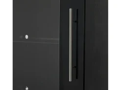 Vitrine alta com 3 gavetas e 1 porta em acrílico, estrutura em MDF lacado preto, LED incluído - 60x35x180cm