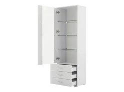 Vitrine alta com 3 gavetas e 1 porta, estrutura em MDF lacado branco, LED incluído - 60x35x180cm