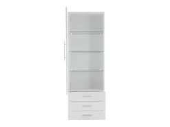 Vitrine alta com 3 gavetas e 1 porta, estrutura em MDF lacado branco, LED incluído - 60x35x180cm