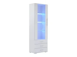 Vitrine alta com 3 gavetas e 1 porta, estrutura em MDF lacado branco, LED incluído - 60x35x180cm