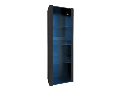 Vitrine alta com 3 prateleiras de vidro, corpo em MDF lacado preto, LED incluído - 55x38x166cm