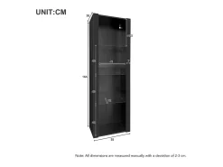 Vitrine alta com 3 prateleiras de vidro, corpo em MDF lacado preto, LED incluído - 55x38x166cm