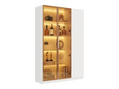 Vitrine alta de vidro - 110 x 35 x 165 cm - com 3 portas + LEDs + prateleiras ajustáveis - MDF - branca