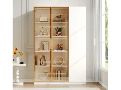 Vitrine alta de vidro - 110 x 35 x 165 cm - com 3 portas + LEDs + prateleiras ajustáveis - MDF - branca