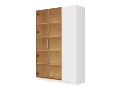 Vitrine alta de vidro - 110 x 35 x 165 cm - com 3 portas + LEDs + prateleiras ajustáveis - MDF - branca