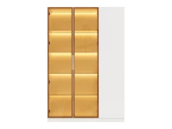 Vitrine alta de vidro - 110 x 35 x 165 cm - com 3 portas + LEDs + prateleiras ajustáveis - MDF - branca