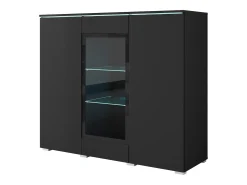 Vitrine alta moderna 120 cm para sala 3 portas grafite preto mate
