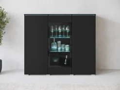 Vitrine alta moderna 120 cm para sala 3 portas grafite preto mate