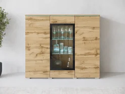 Vitrine alta moderna 120 cm para sala 3 portas carvalho wotan mate
