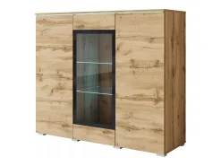 Vitrine alta moderna 120 cm para sala 3 portas carvalho wotan mate