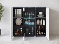 Vitrine alta moderna 120 cm para sala 3 portas corpo matera mate e frentes branco brilho