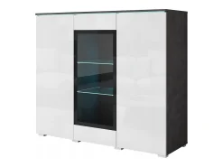 Vitrine alta moderna 120 cm para sala 3 portas corpo matera mate e frentes branco brilho