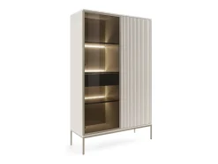 Vitrine alta moderna com frente canelada, 104×166×39 cm, Caxemira / Ouro