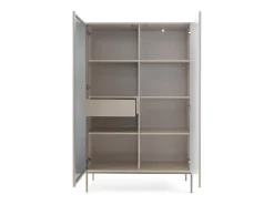 Vitrine alta moderna com frente canelada, 104×166×39 cm, Caxemira / Ouro