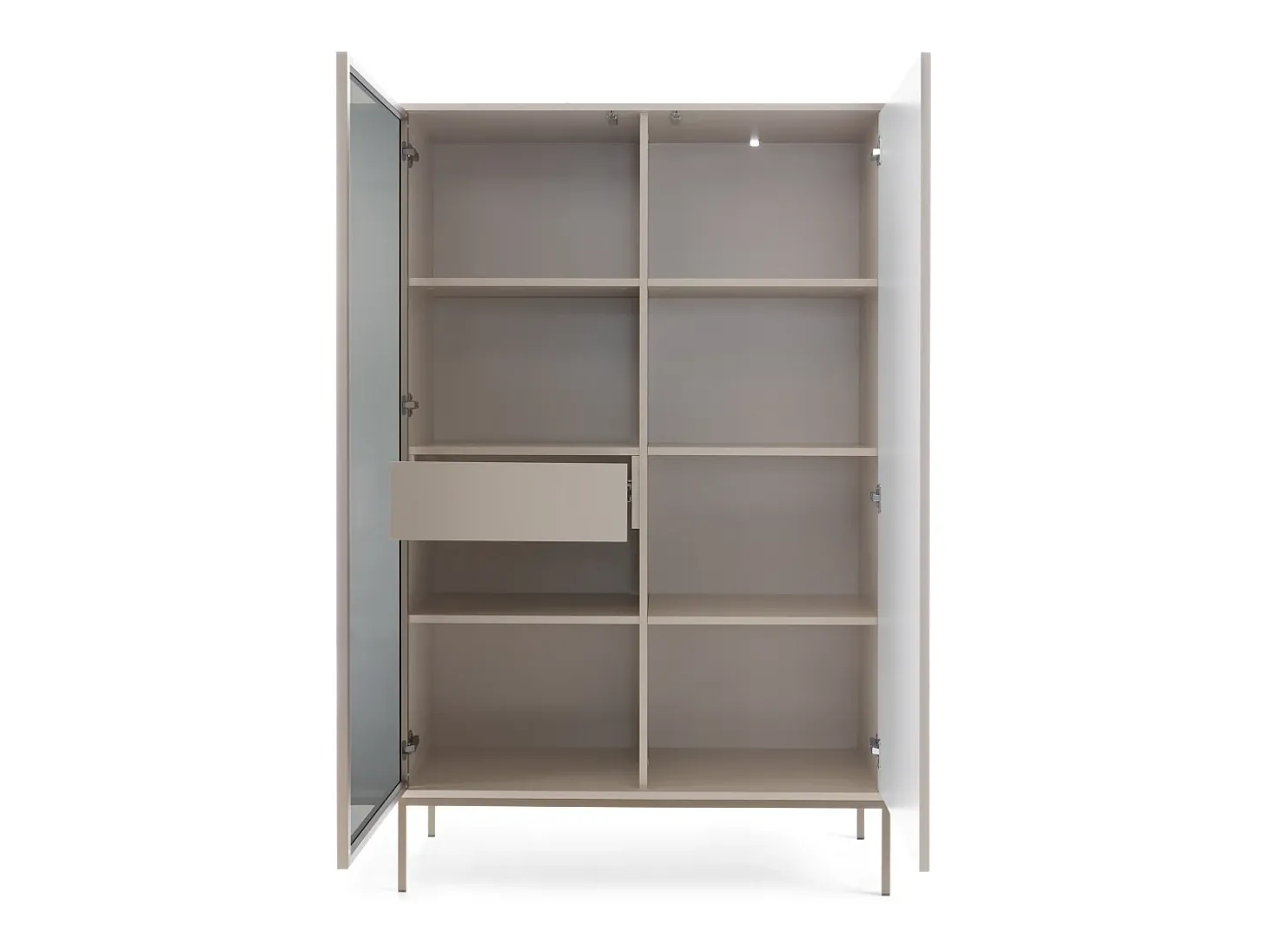 Vitrine alta moderna com frente canelada, 104×166×39 cm, Caxemira / Ouro