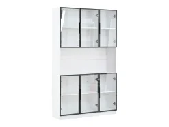Vitrine alta moderna em vidro - 120 x 34 x 200 cm - com LEDs + 6 portas + prateleira - aglomerado - branca