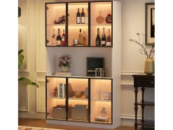 Vitrine alta moderna em vidro - 120 x 34 x 200 cm - com LEDs + 6 portas + prateleira - aglomerado - branca