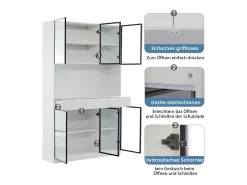 Vitrine alta moderna em vidro - 120 x 36 x 200 cm - com LEDs + 6 portas - para coleções/quarto - aglomerado - branca