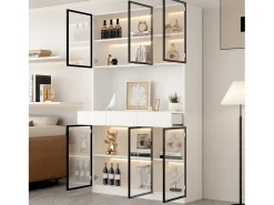 Vitrine alta moderna em vidro - 120 x 36 x 200 cm - com LEDs + 6 portas - para coleções/quarto - aglomerado - branca