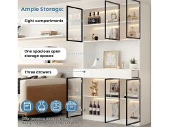 Vitrine alta moderna em vidro - 120 x 36 x 200 cm - com LEDs + 6 portas - para coleções/quarto - aglomerado - branca