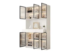 Vitrine alta moderna em vidro - 120 x 36 x 200 cm - com LEDs + 6 portas - para coleções/quarto - aglomerado - branca
