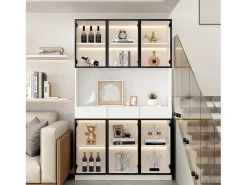 Vitrine alta moderna em vidro - 120 x 36 x 200 cm - com LEDs + 6 portas - para coleções/quarto - aglomerado - branca