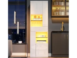 Vitrine alto brilho 55x38x170 cm - 1 gaveta e 4 portas - com iluminação LED - Branco