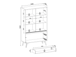 Vitrine AMBIHOME SIDEWAY - Preto/Carvalho, C100xA165xP39cm