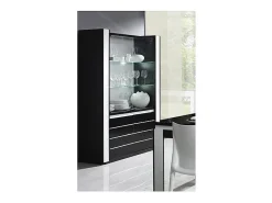 Vitrine armário LINA + LED nas cores preto e branco brilhante. Móvel design para sua sala de estar ou sala de jantar.
