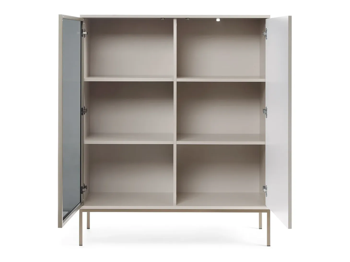 Vitrine baixa moderna com frente canelada, 104×126×39 cm, Caxemira / Ouro
