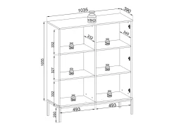 Vitrine baixa moderna com frente canelada, 104×126×39 cm, Preto / Carvalho Wotan